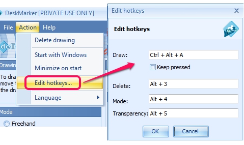 DeskMarker- edit hotkeys