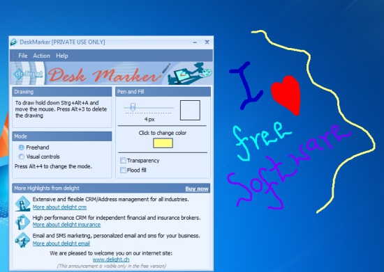 DeskMarker- free drawing program to draw on desktop screen