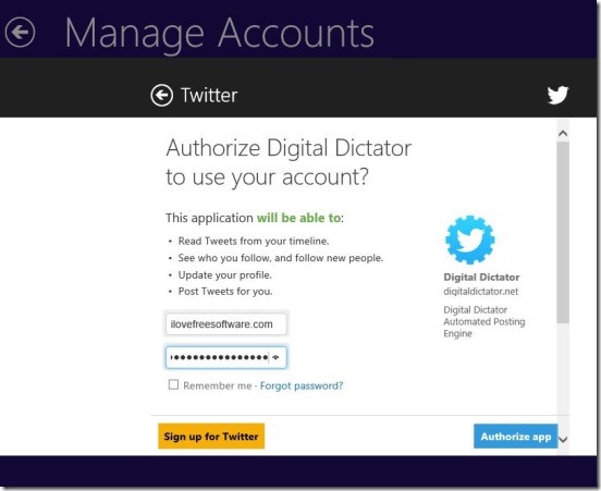 Digital Dictator - connecting to twitter