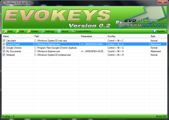 Easily Create Hotkeys For Windows - EvoKeys - Interface