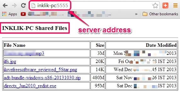 Easy File Share- access server address to get shared files