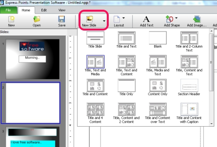 Express Points Presentation Software- select slide layout