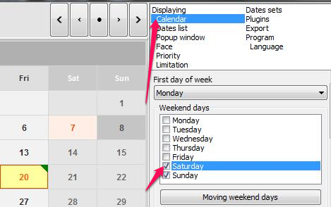 Free Calendar For Windows - Ultimate Calender - Highlight Weekends