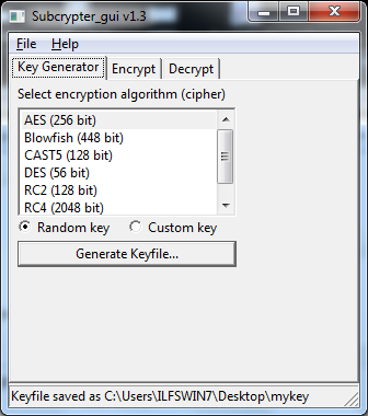 Free Encryption tool - Subcrypter - Interface