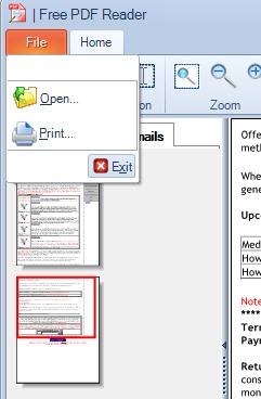 Free PDF Reader- file menu