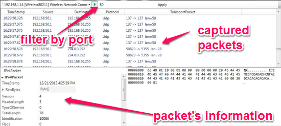 Free Windows Packet Sniffer - WPFSniffer - Interface