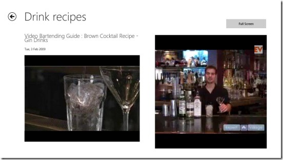 How To Bartend - playing video tutorial on the right