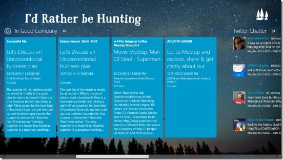 I’d Rather be Hunting - viweing events and tweets on hunting in main screen