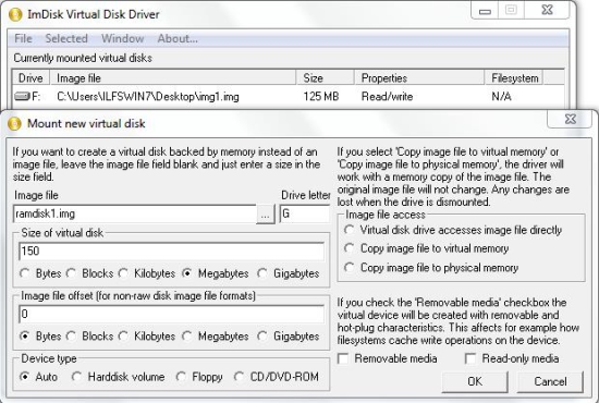 Free Ramdisk Software - ImDisk Virtual Disk Driver