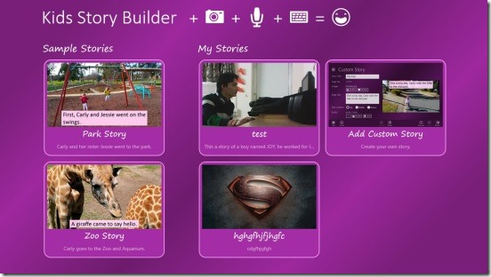 Kids Story Builder - main screen