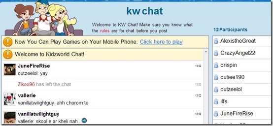 Kidzworld-social network for kids-chat option