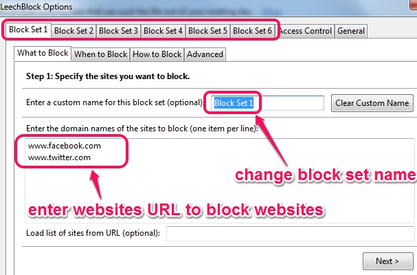 LeechBlock- enter domain names of websites to block