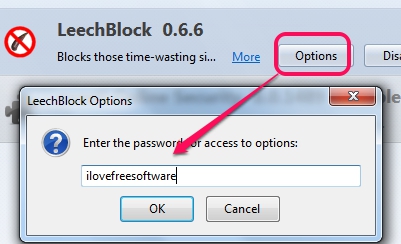 LeechBlock- prevent Options access with password