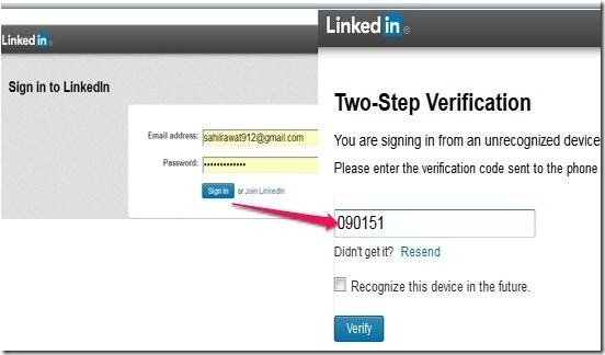 LinkedIn Two factor authentication