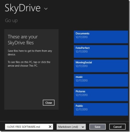 MDown - saving .md file in SkyDrive