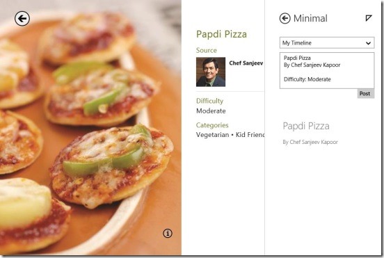 Minimal - app's integration with Food & dinning app to share in Facebook