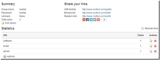 MultiURL- free URL Shortener-Links tab