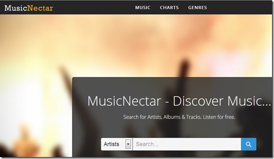 MusicNectar-search and listen to music online-home page