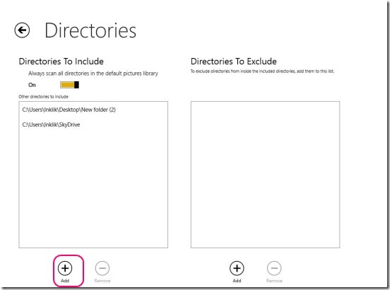 My Memories - adding directories
