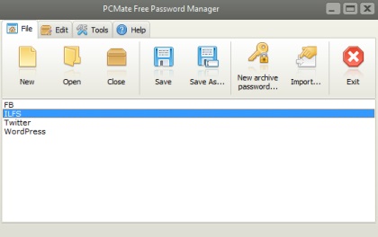PCMate Free Password Manager- file option