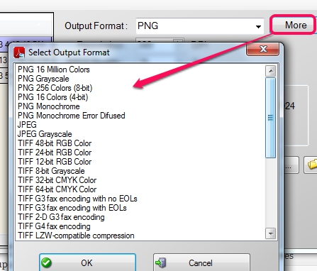 PDF To JPG Expert- select output format