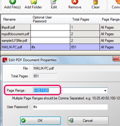 PDF To JPG Expert- set page range for a multipage pdf file