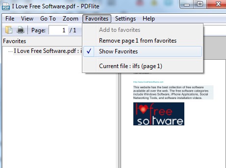 PDFlite- add a pdf page to favorites