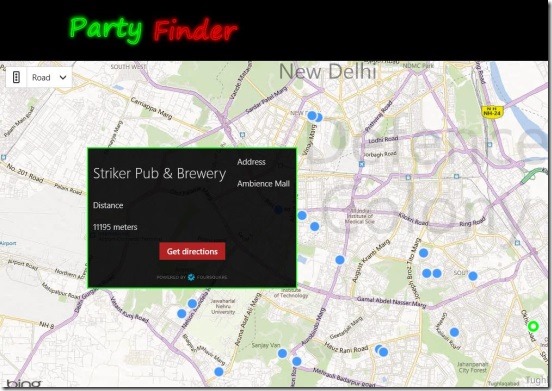 Party Finder - details of places