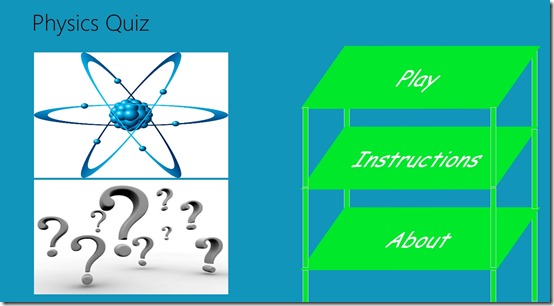 Physics Quiz- Main screen 