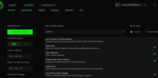 Razer Game Booster- interface