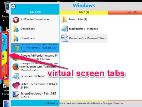 ScreenTabs- free virtual desktop software