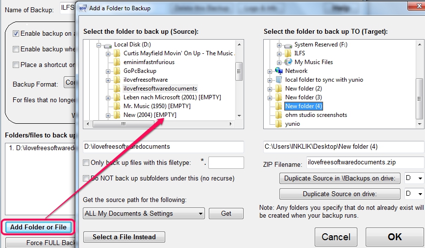 Simple Data Backup- add folder or file for backup