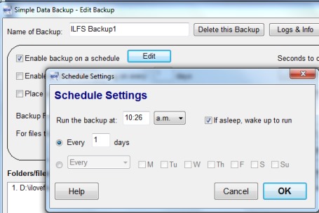 Simple Data Backup- schedule settings