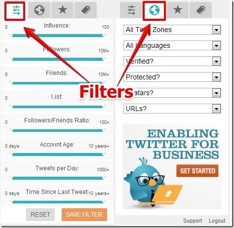 SocialBro - Filters