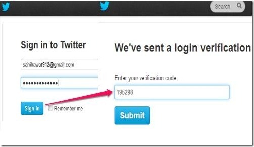 Two step authentication in twitter
