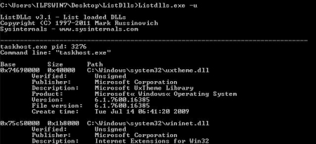 View Windows DLL files - ListDlls - Unsigned DLLs