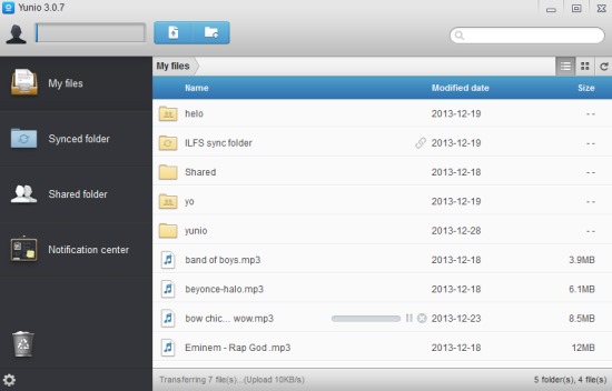 Yunio- upload files and folders to your account