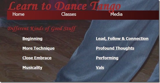 learntodancetango-free websites to learn dance-categories
