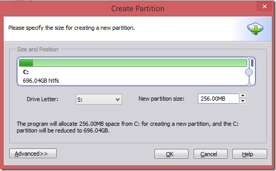 AOMEI Partition Assistant - create partition