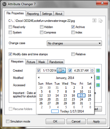 Attribute Changer For Windows - Attribute Changer - Editing TimeStamp