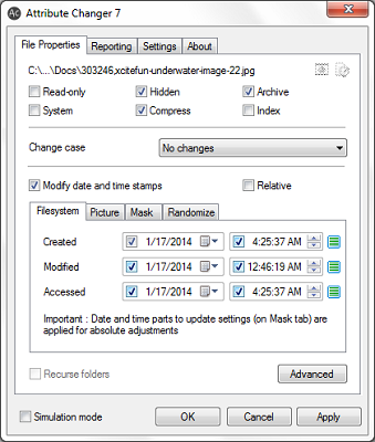 Attribute Changer For Windows - Attribute Changer - Interface