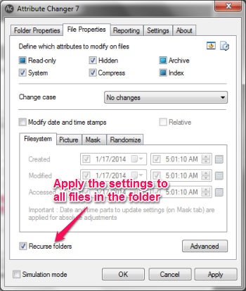 Attribute Changer For Windows - Attribute Changer - Recursive
