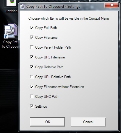 Copy Path to Clipboard- settings