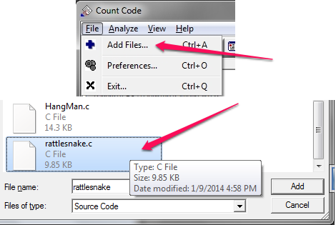 Count Lines of Code - Count Code - Choosing a file