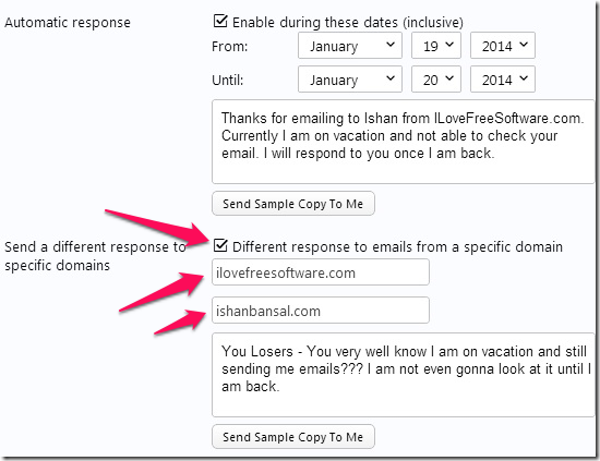 Custom Vacation Response Yahoo mails