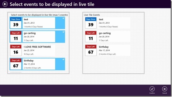 Days Counter - choosing reminders for live tile