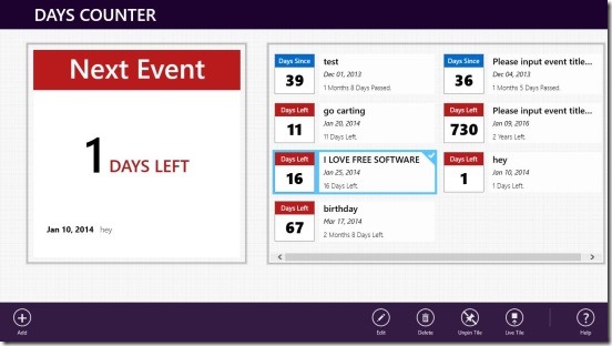 Days Counter - main screen flyout