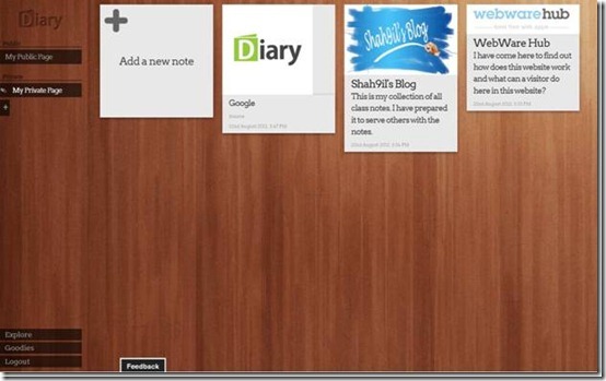 Diary.com-online diary-interface