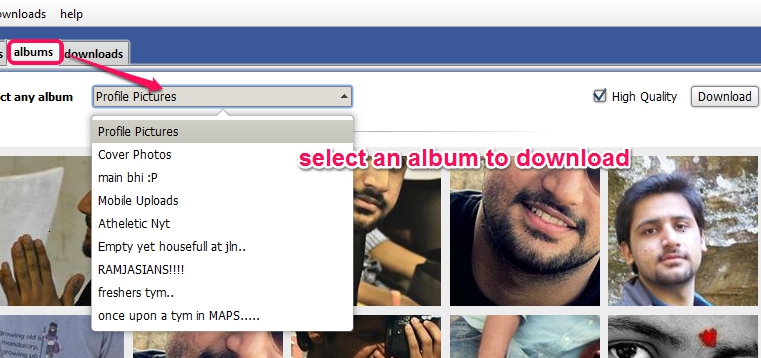 Facebook Albums Downloader- select an album to download