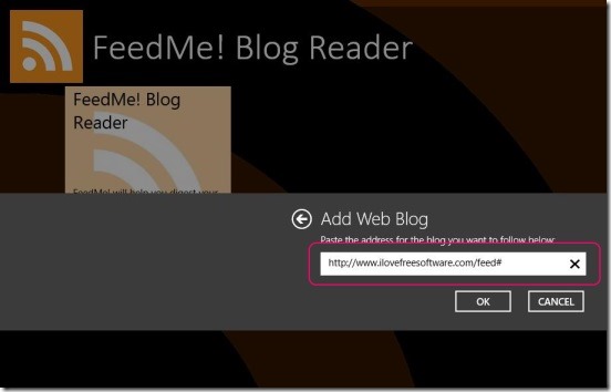 FeedMe! Blog Reader - adding feeds source